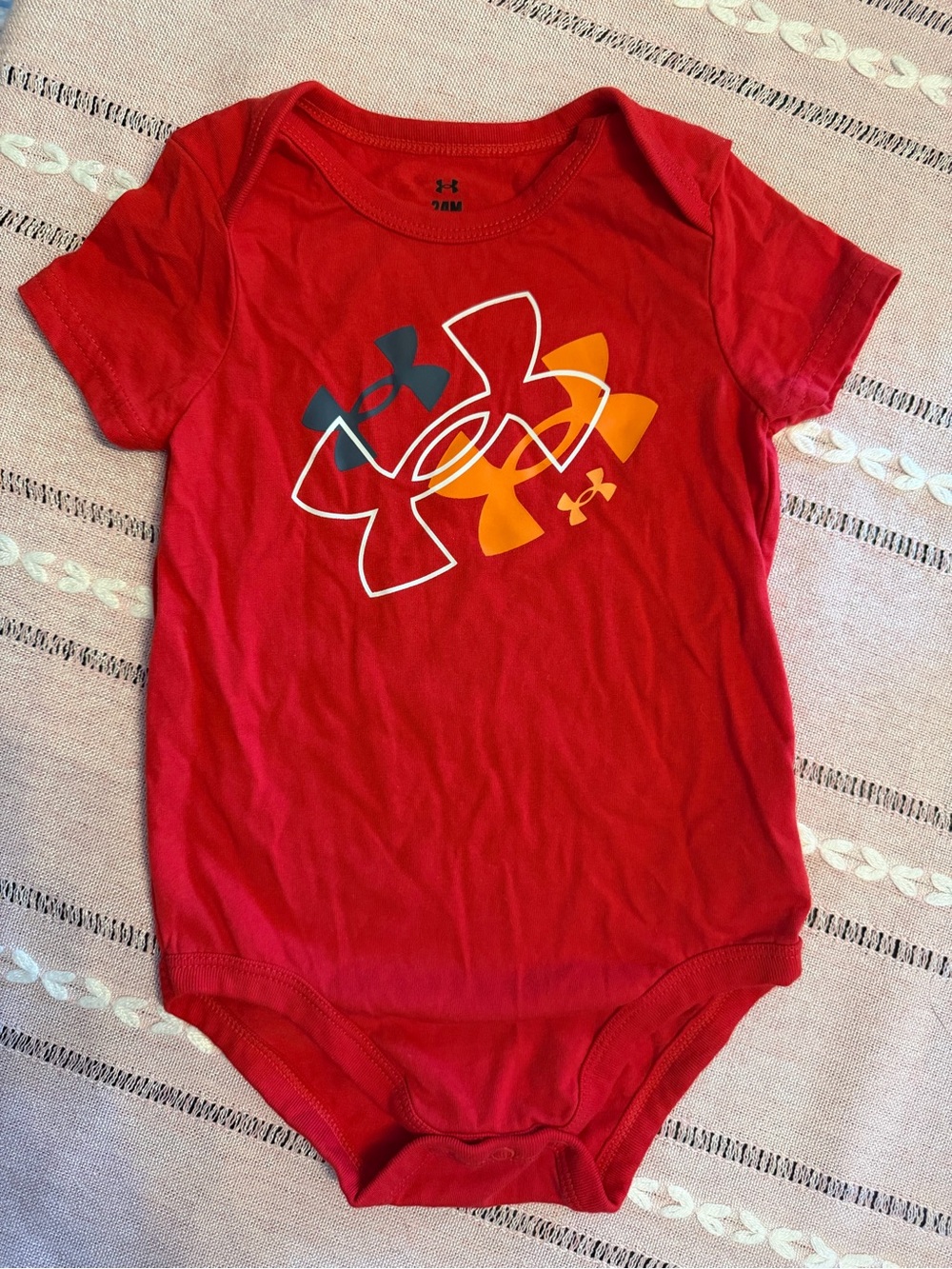 Under Armour Red Short Sleeve Logo Bodysuit with Orange & Gray Accents
